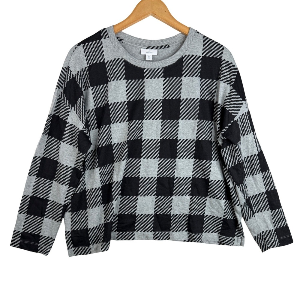 J. Jill Fit Buffalo Plaid Pullover Sweater size Medium Petite Gray/Black